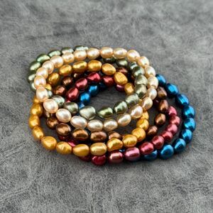 Set of Six 6 Cultured Large 0.25" Freshwater Pearls Stretch Bracelets Multicolor